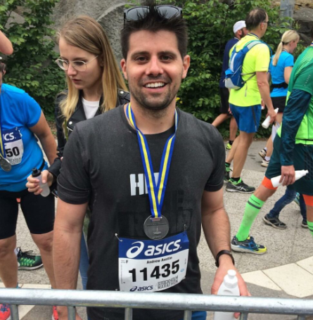 Andrew after a marathon in Sweden